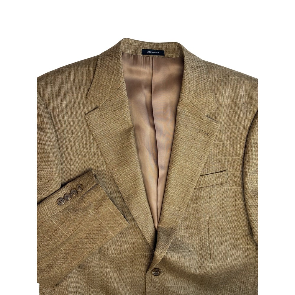 Lauren‎ Ralph Lauren Blazer Mens 40 L Wool Silk Tan Windowpane Plaid Academia